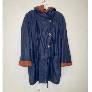 Vintage 1980’s Buttery Leather Jacket Brown & Navy by M. Bogner Sz Lg